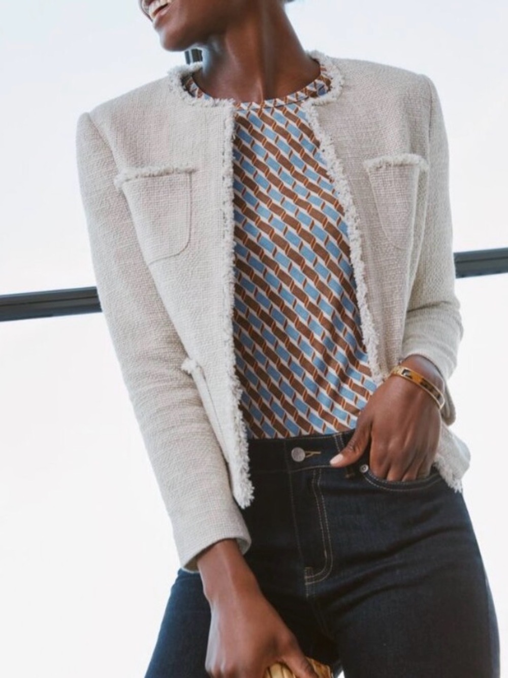 J. McLaughlin Martha Cropped Tweed Blazer Jacket M